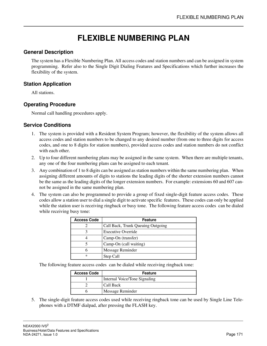 NEC NEAX 2000 specifications Flexible Numbering Plan 