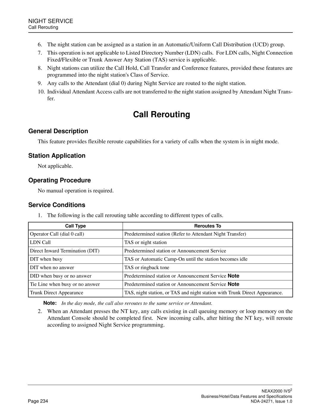 NEC NEAX 2000 specifications Call Rerouting 