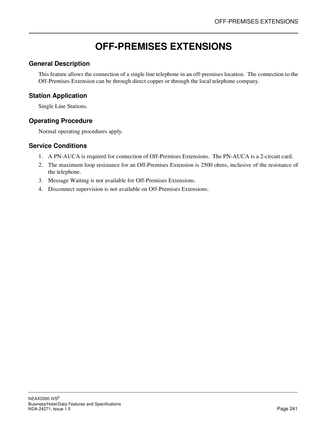 NEC NEAX 2000 specifications OFF-PREMISES Extensions 