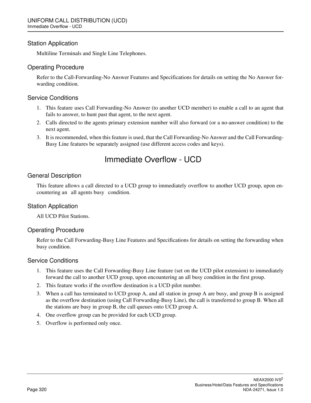 NEC NEAX 2000 specifications Immediate Overflow UCD 