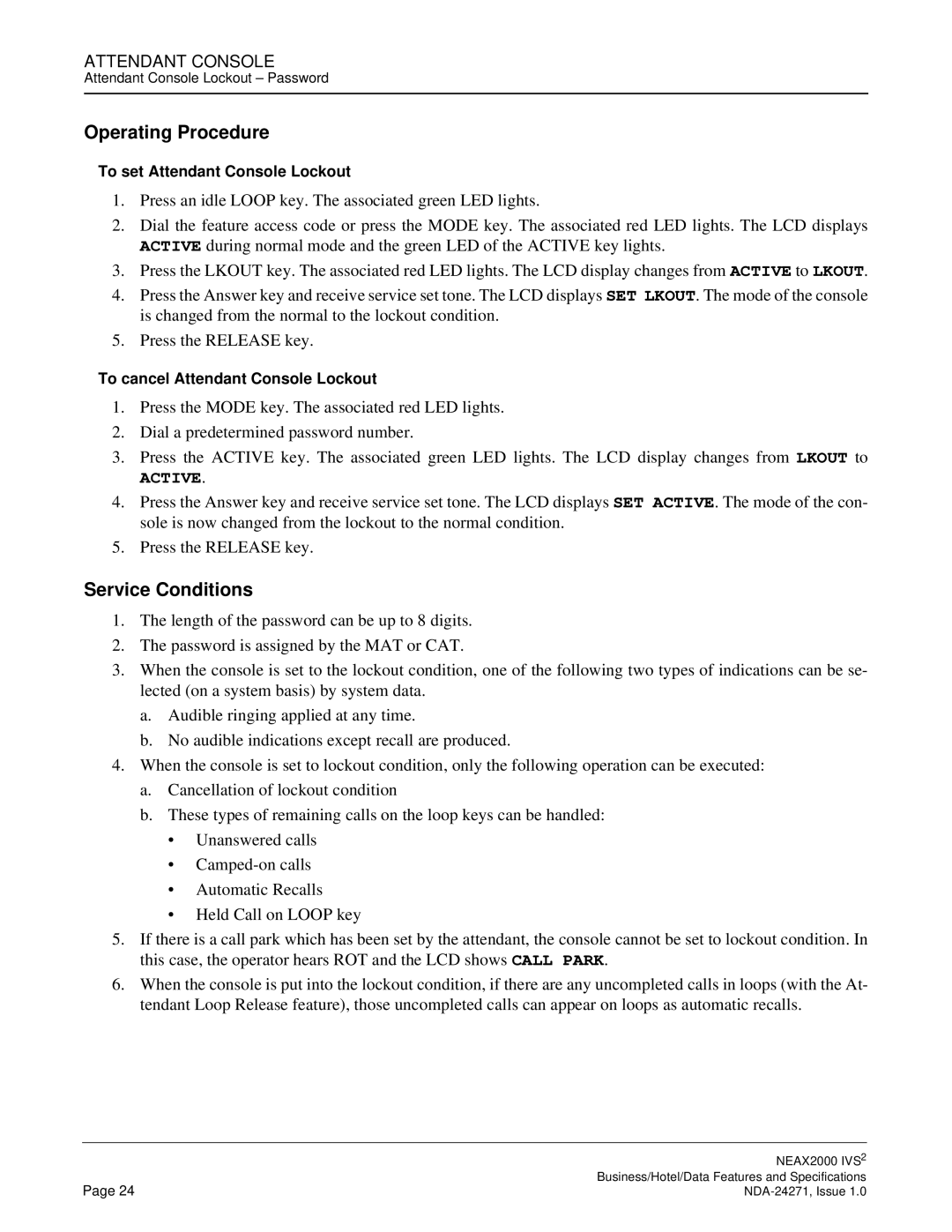 NEC NEAX 2000 specifications Active 