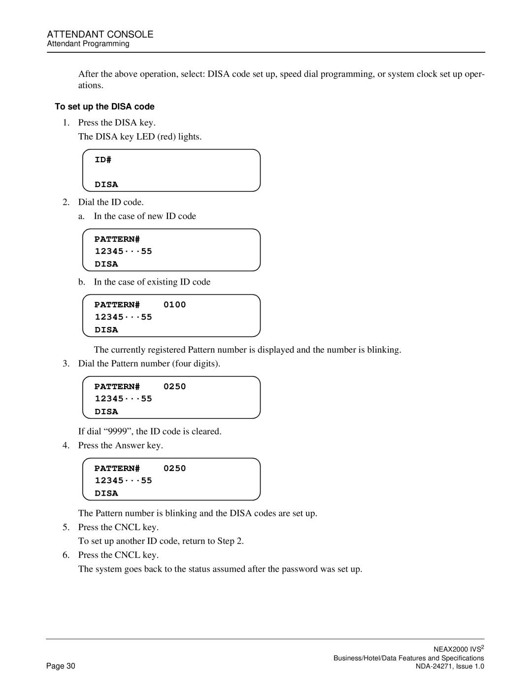 NEC NEAX 2000 specifications ID# Disa 