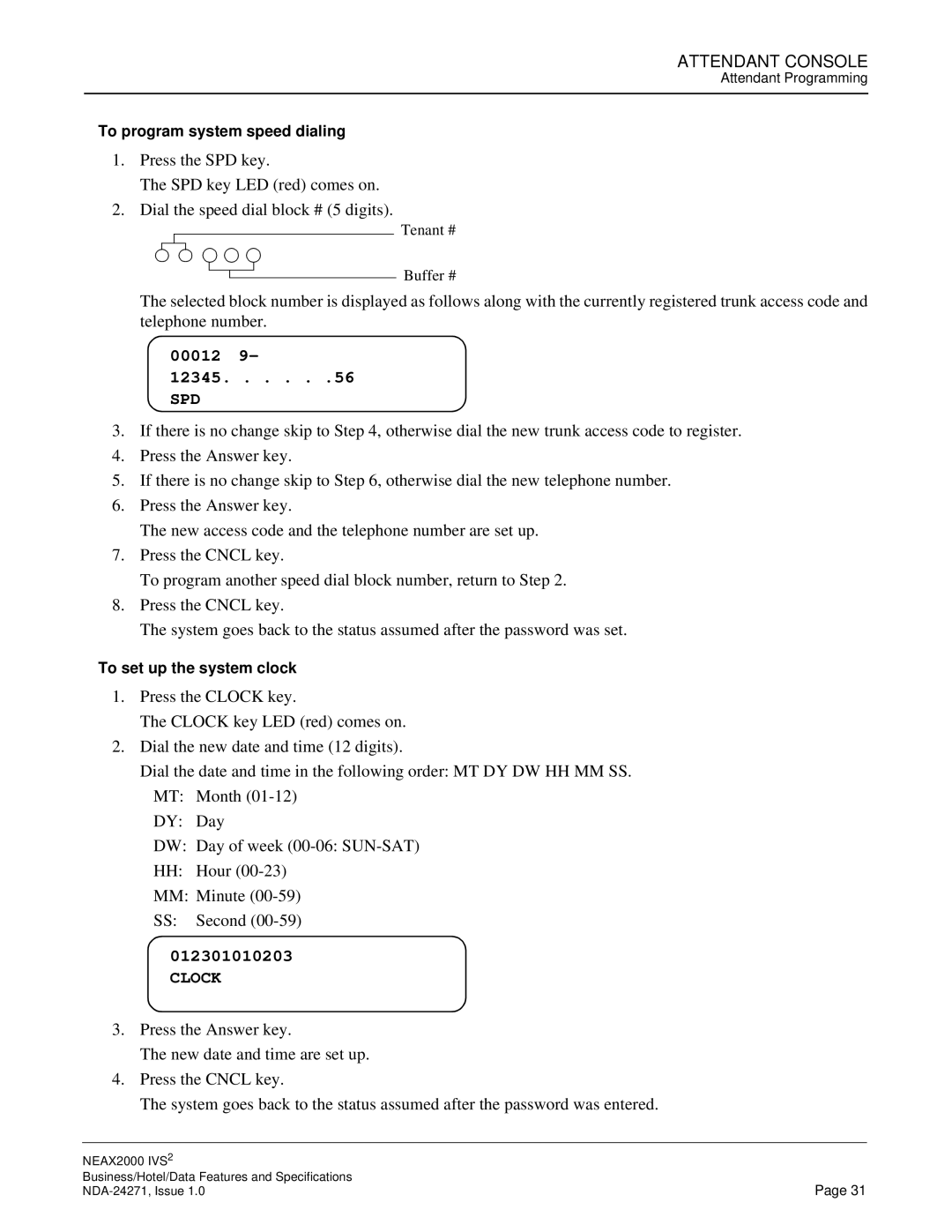 NEC NEAX 2000 specifications Spd 