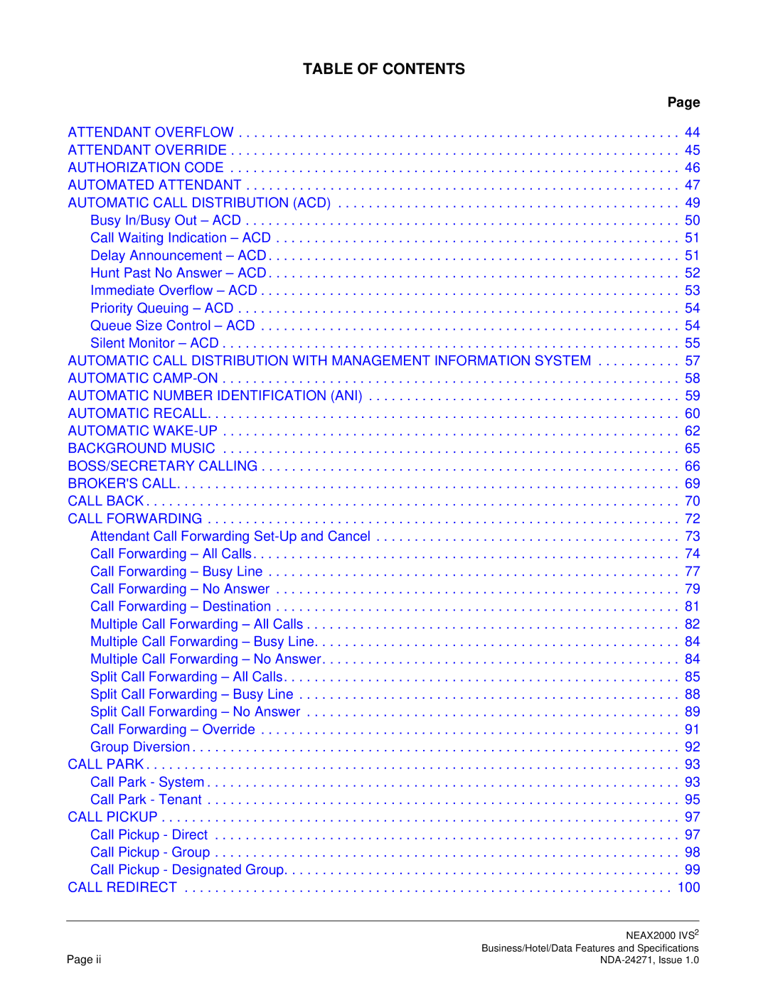 NEC NEAX 2000 specifications NEAX2000 IVS 