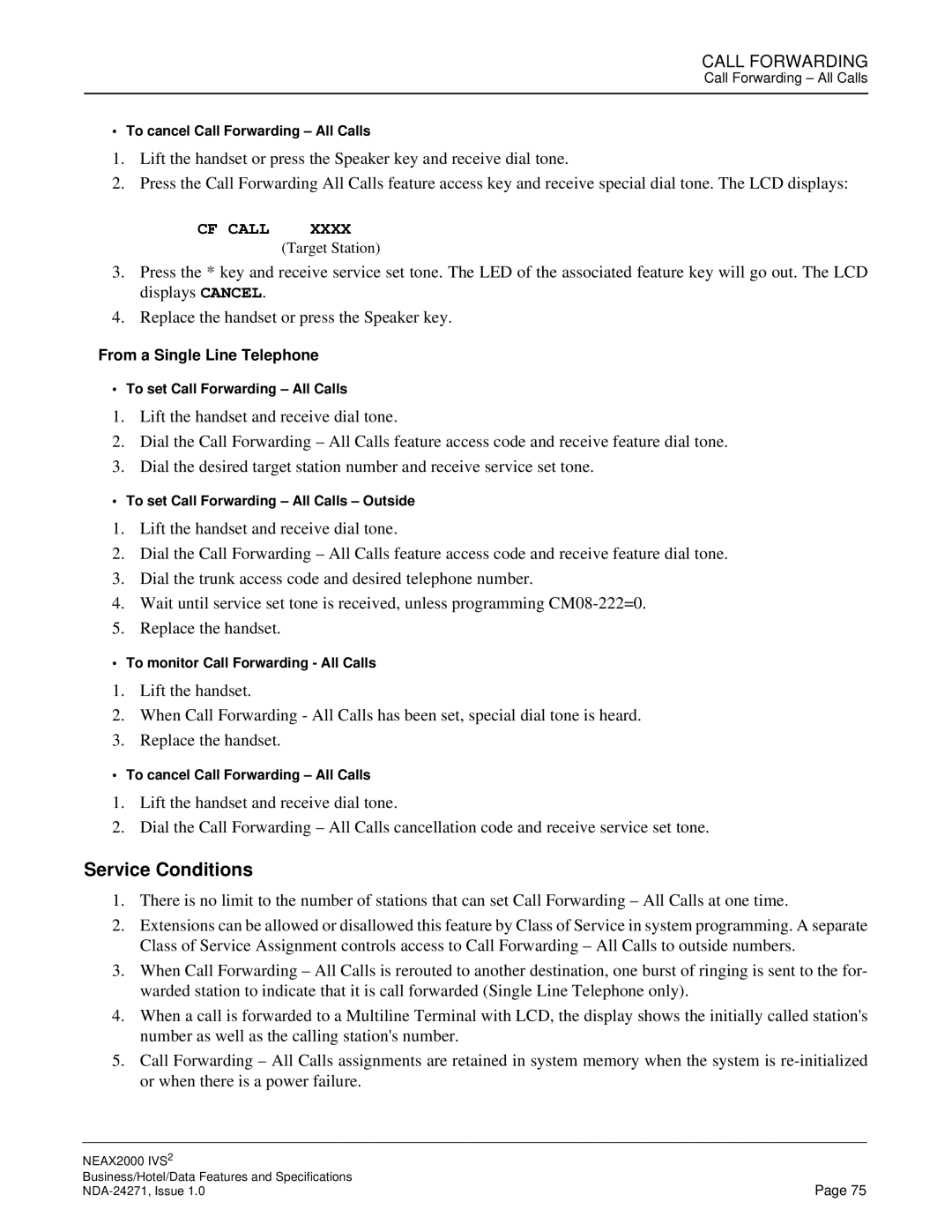 NEC NEAX 2000 specifications From a Single Line Telephone 