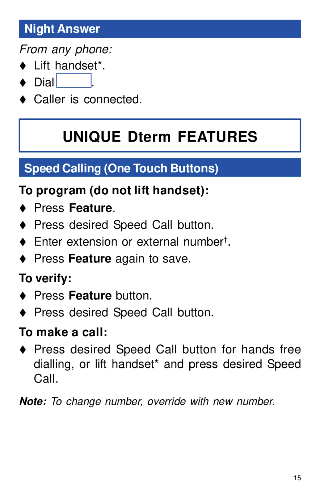 NEC NEAX 2400 IPX manual Night Answer, From any phone, Speed Calling One Touch Buttons 