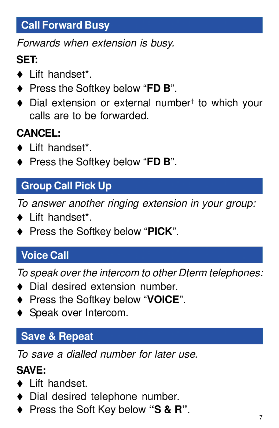 NEC NEAX 2400 IPX manual Call Forward Busy, Group Call Pick Up, Voice Call, Save & Repeat 