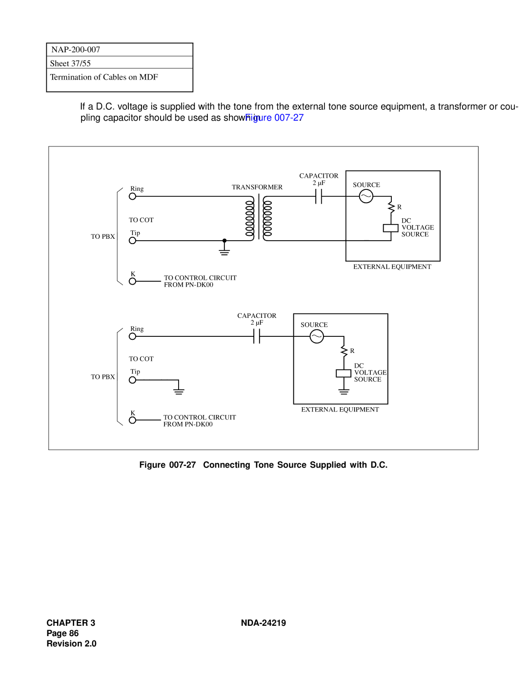 NEC NEAX1000IVS system manual Connecting Tone Source Supplied with D.C 