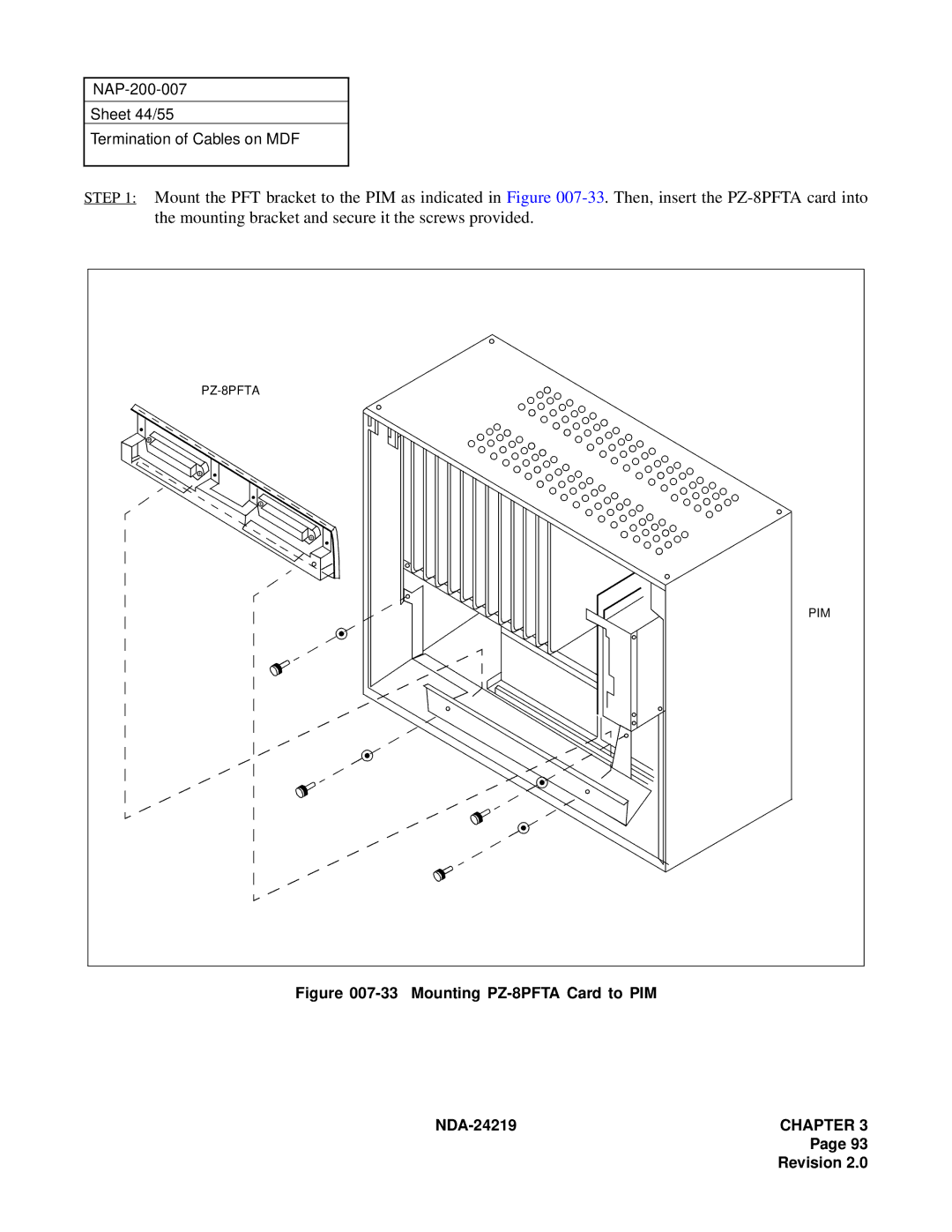 NEC NEAX1000IVS system manual Mounting PZ-8PFTA Card to PIM 