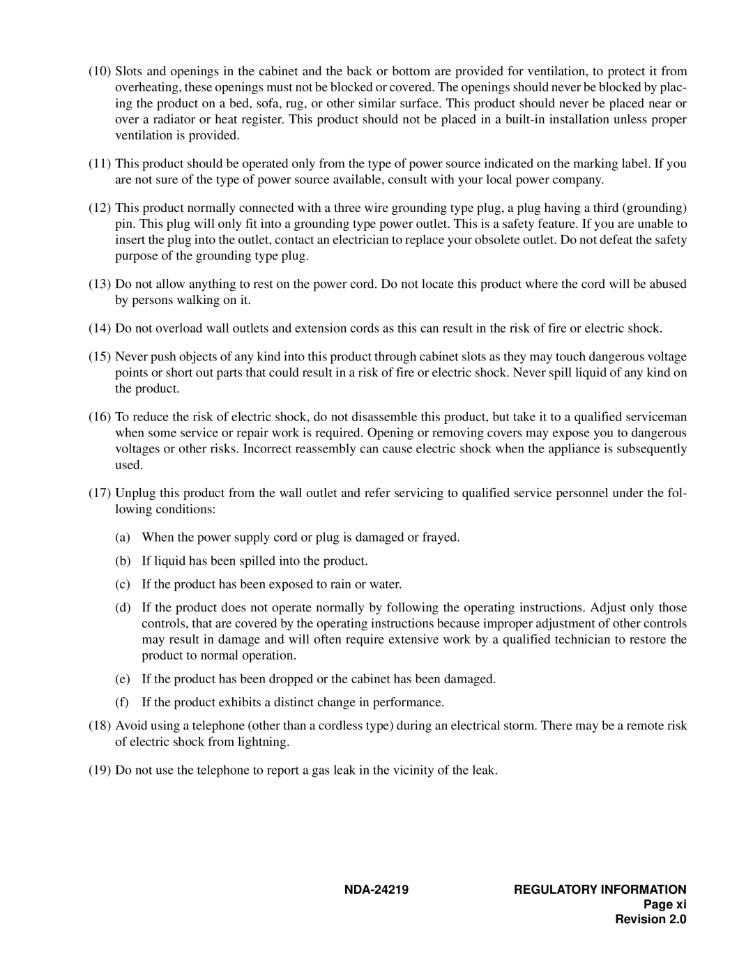 NEC NEAX1000IVS system manual NDA-24219REGULATORY Information Page xi Revision 