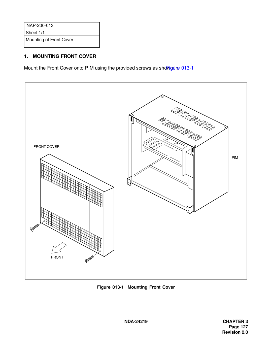 NEC NEAX1000IVS system manual Mounting Front Cover 