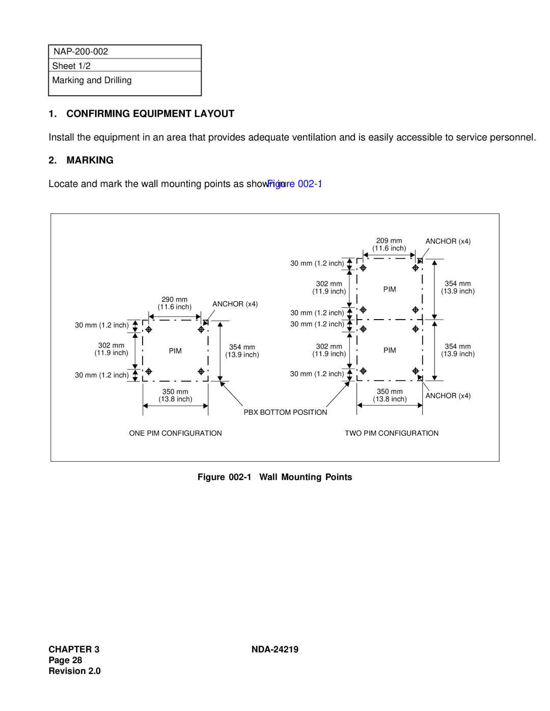 NEC NEAX1000IVS Confirming Equipment Layout, Marking, Locate and mark the wall mounting points as shown in Figure 