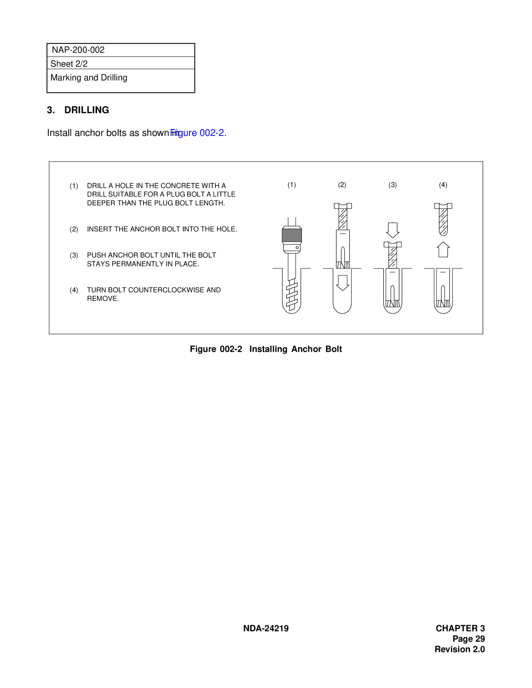 NEC NEAX1000IVS system manual Drilling, Install anchor bolts as shown in Figure 