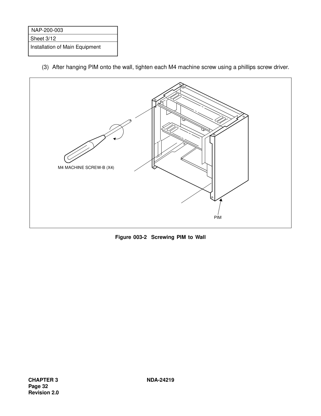 NEC NEAX1000IVS system manual Screwing PIM to Wall 