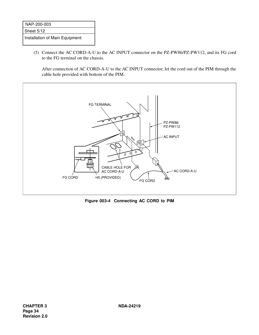 NEC NEAX1000IVS system manual Connecting AC Cord to PIM 