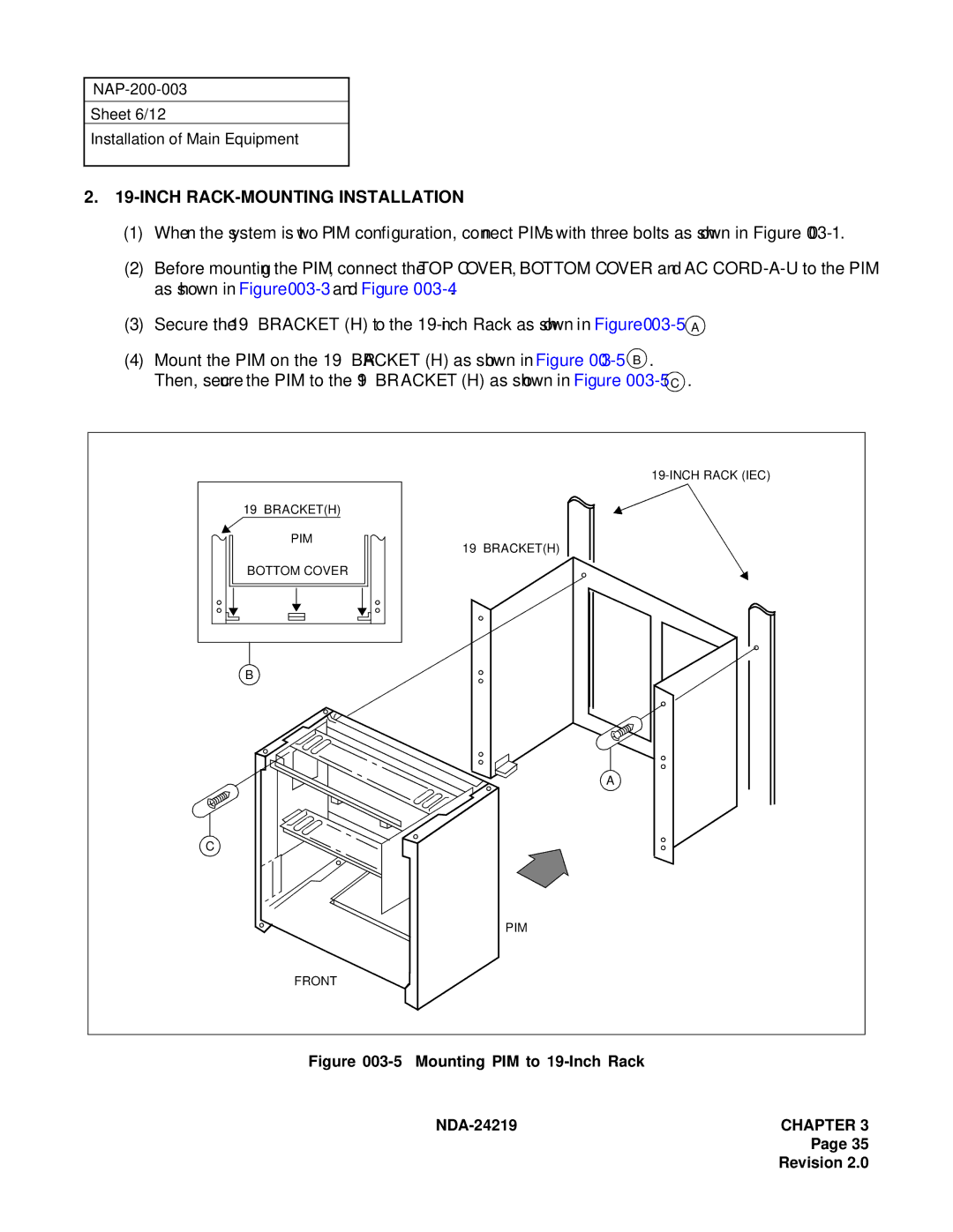 NEC NEAX1000IVS system manual Inch RACK-MOUNTING Installation 