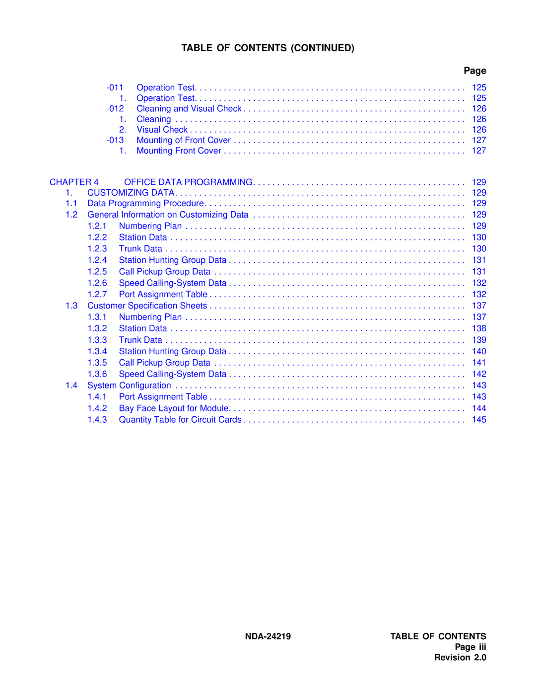 NEC NEAX1000IVS system manual NDA-24219TABLE of Contents Page iii Revision 