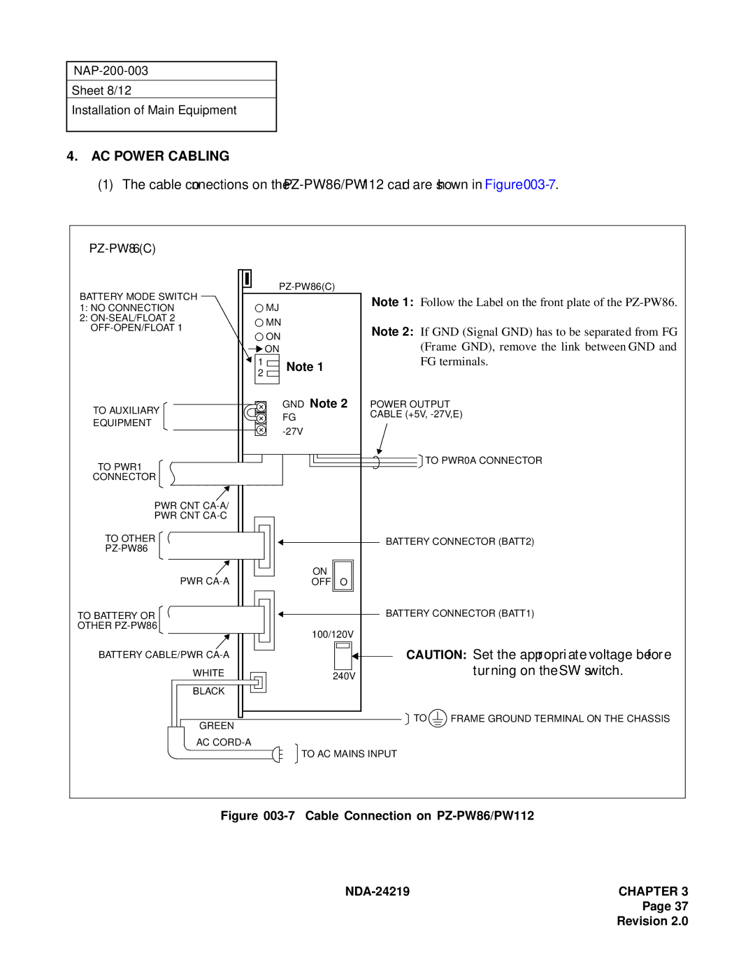 NEC NEAX1000IVS system manual AC Power Cabling, GND Note 