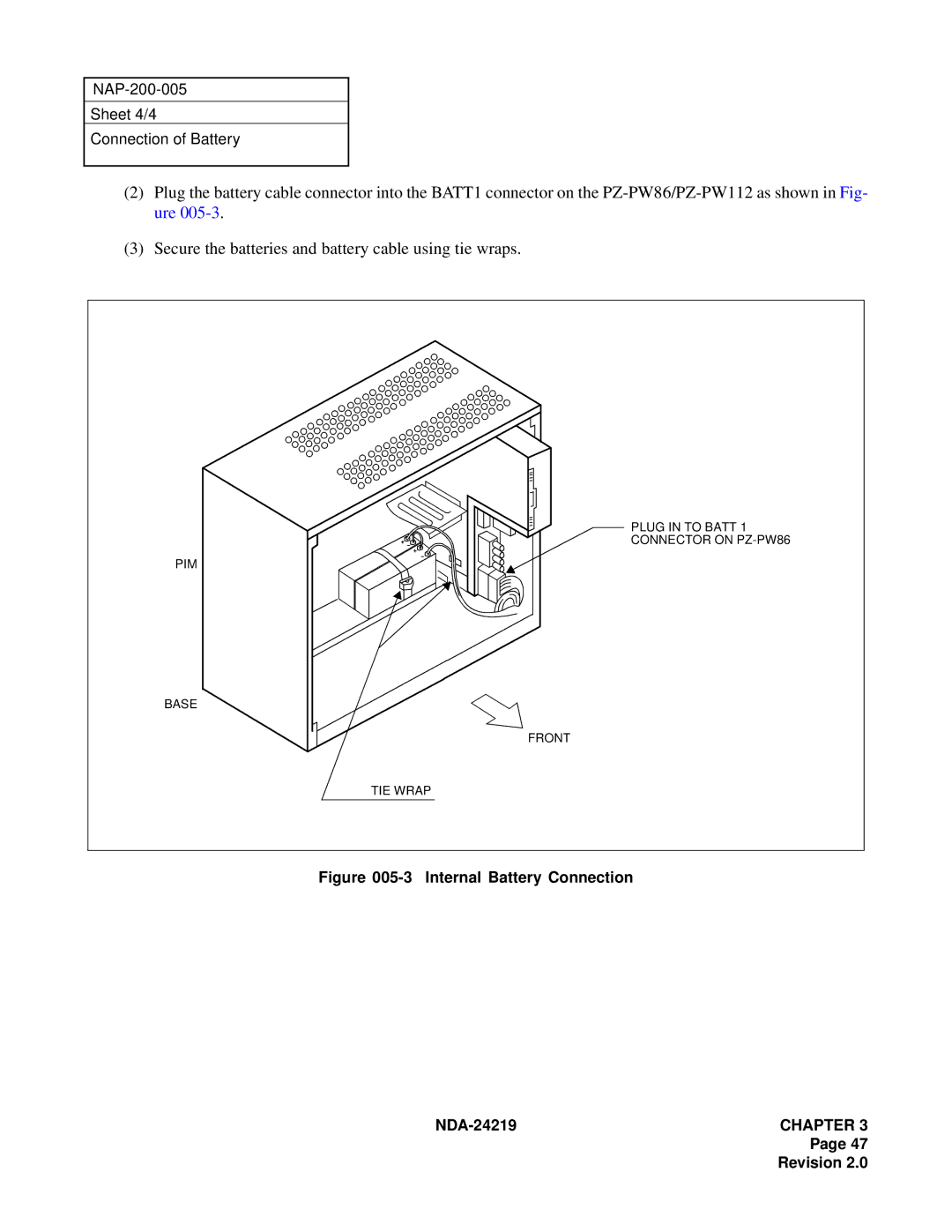 NEC NEAX1000IVS system manual Internal Battery Connection 