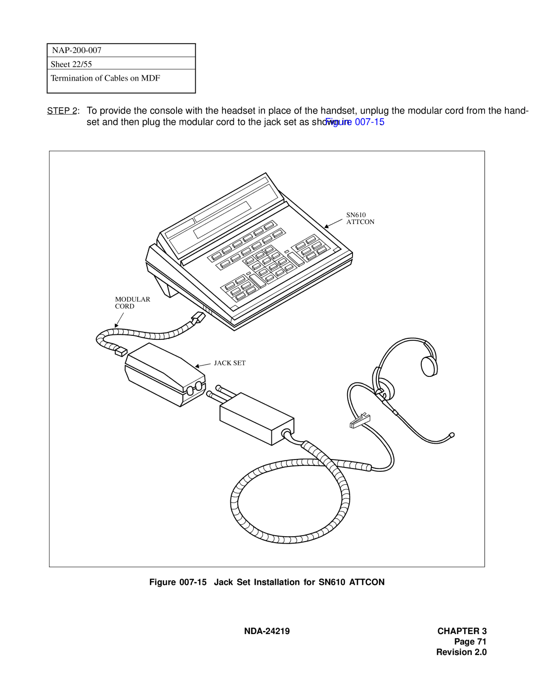 NEC NEAX1000IVS system manual Jack Set Installation for SN610 Attcon NDA-24219 