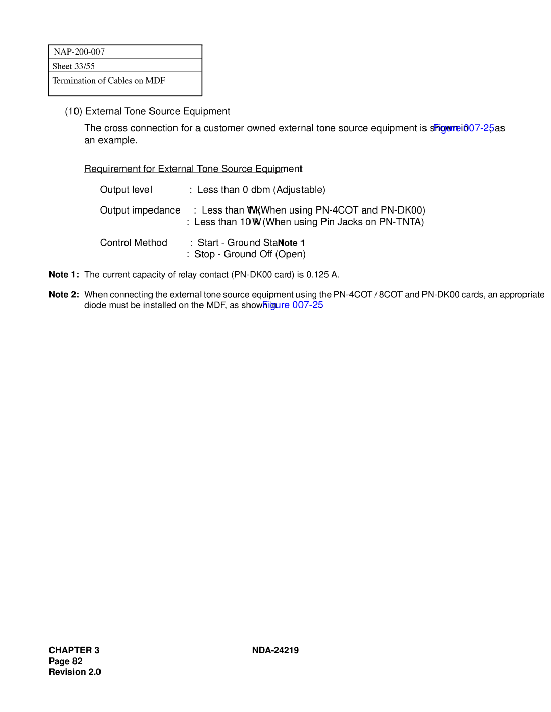 NEC NEAX1000IVS system manual Less than 10 k Ω When using Pin Jacks on PN-TNTA 