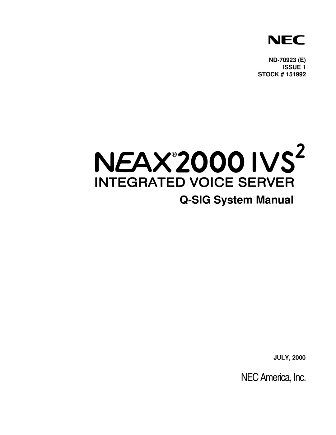 NEC NEAX2000 IVS2 system manual SIG System Manual 