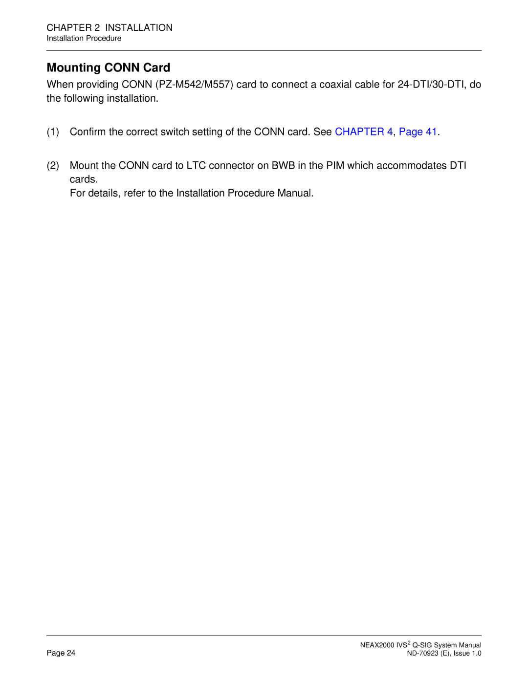 NEC NEAX2000 IVS2 system manual Mounting Conn Card 