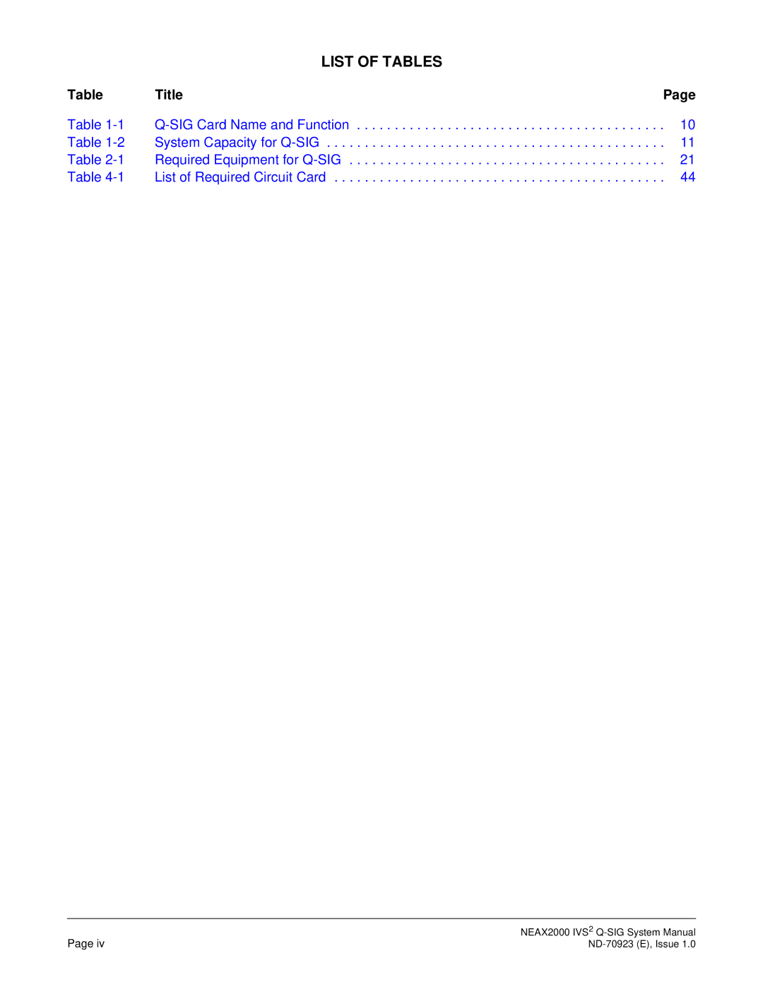 NEC NEAX2000 IVS2 system manual List of Tables 