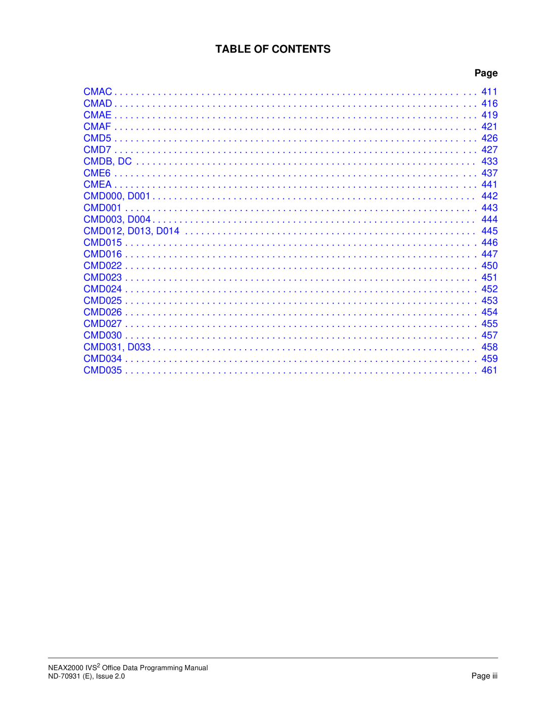 NEC NEAX2000 IVS2 manual Table of Contents 