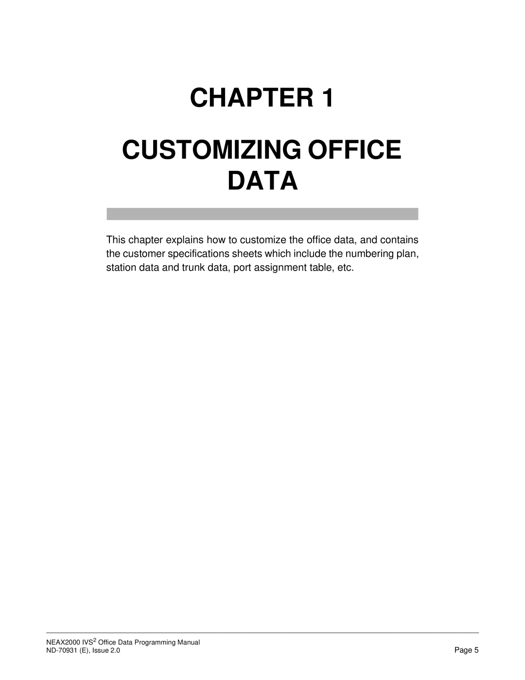 NEC NEAX2000 IVS2 manual Chapter Customizing Office Data 