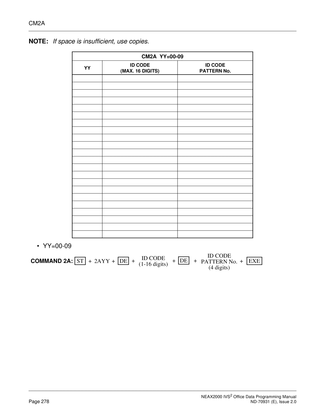 NEC NEAX2000 IVS2 manual YY=00-09, Command 2A ST 