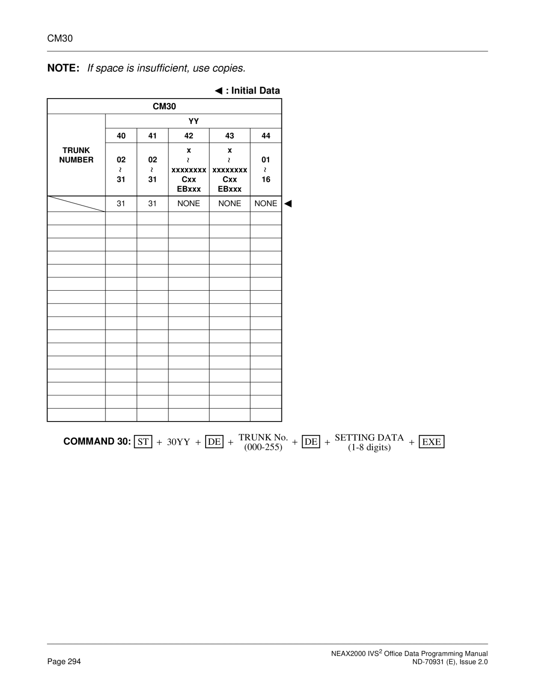 NEC NEAX2000 IVS2 manual Command 30 ST + 