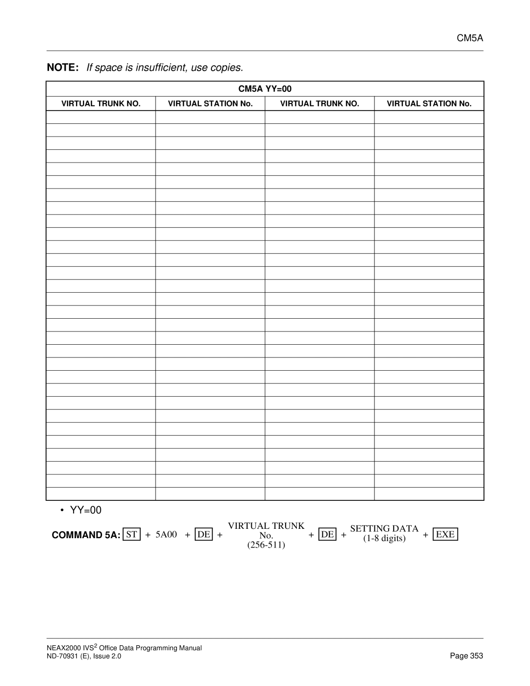 NEC NEAX2000 IVS2 manual YY=00, Command 5A ST 