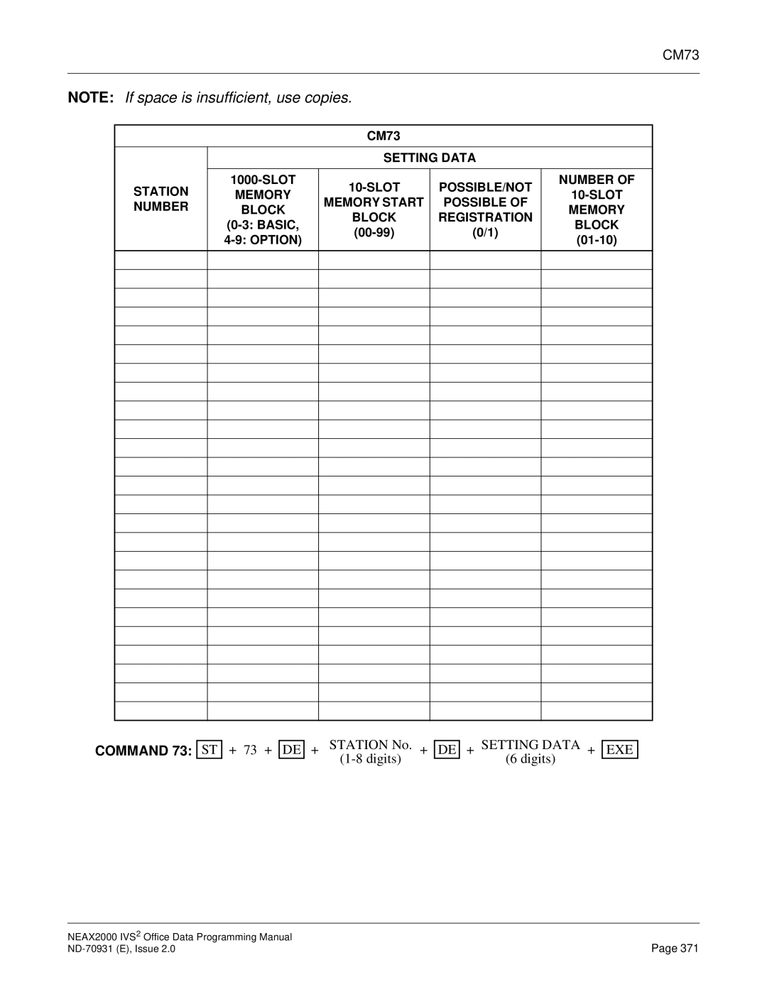 NEC NEAX2000 IVS2 manual CM73 