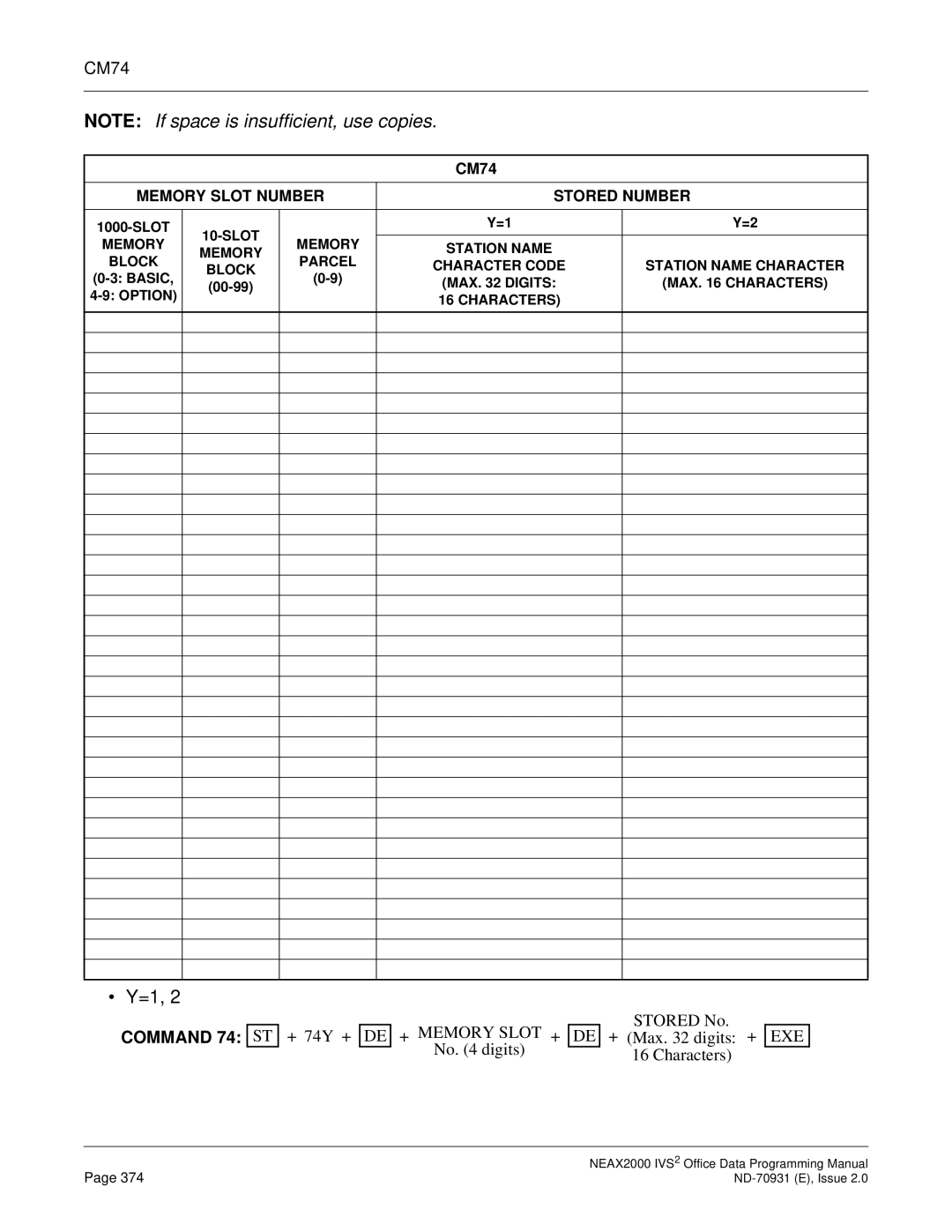 NEC NEAX2000 IVS2 manual + 74Y + + Max digits + 