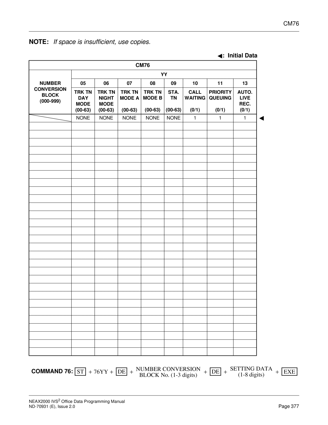 NEC NEAX2000 IVS2 manual Command 76 ST + 