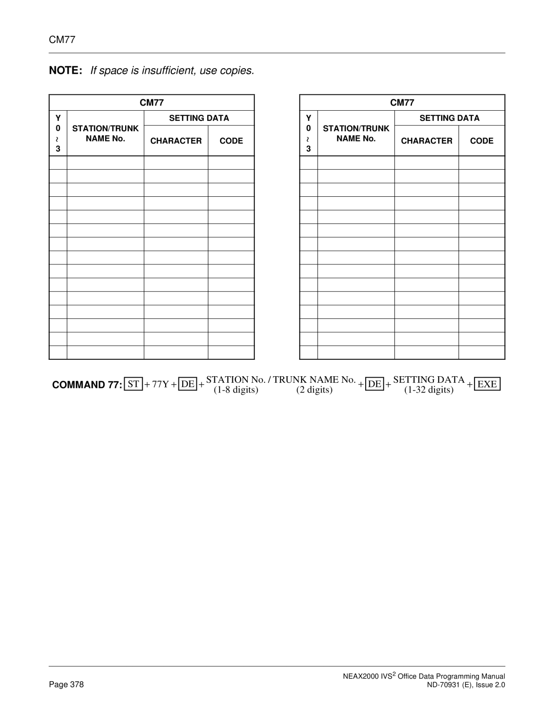 NEC NEAX2000 IVS2 manual CM77, Command 