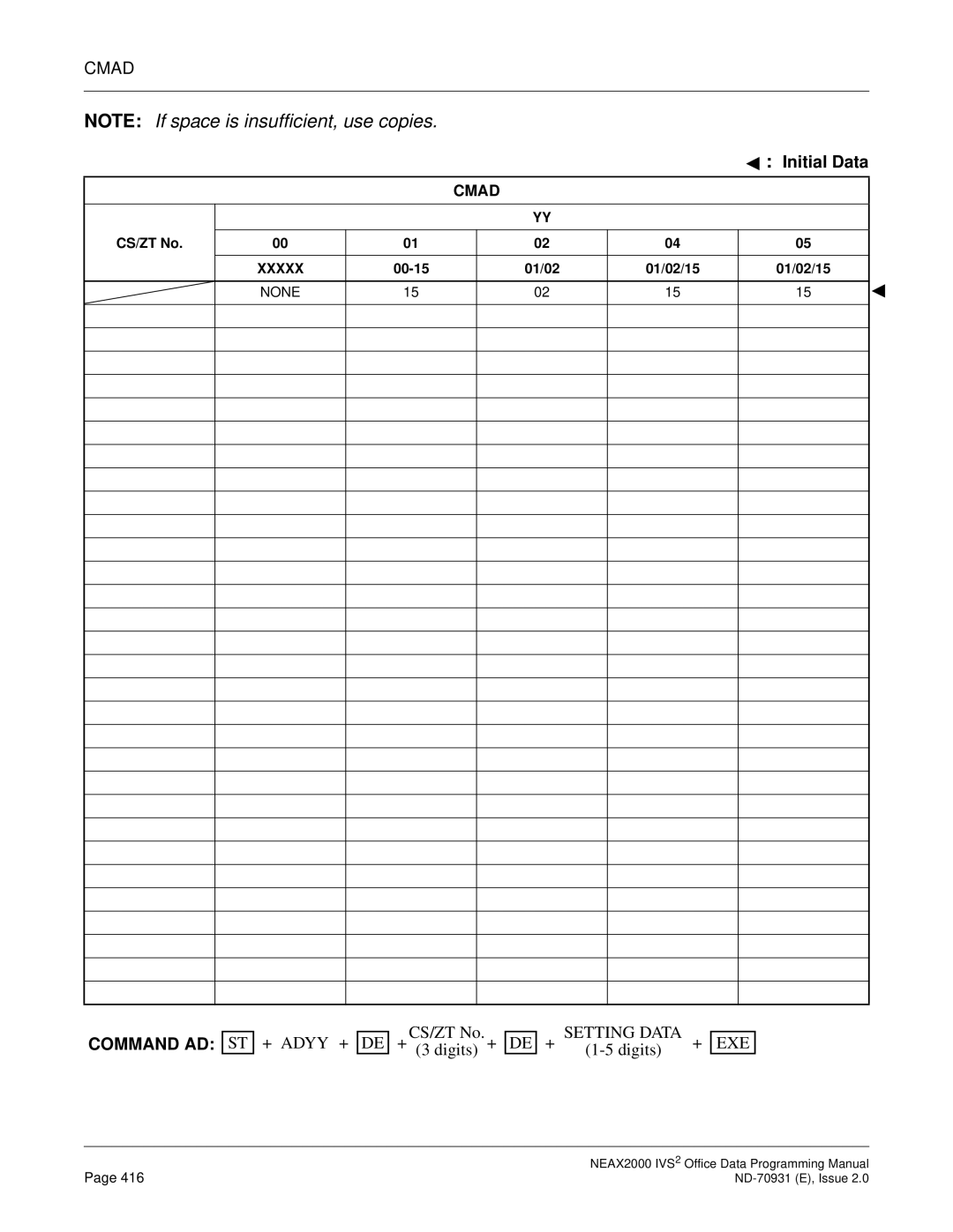 NEC NEAX2000 IVS2 manual Command AD 