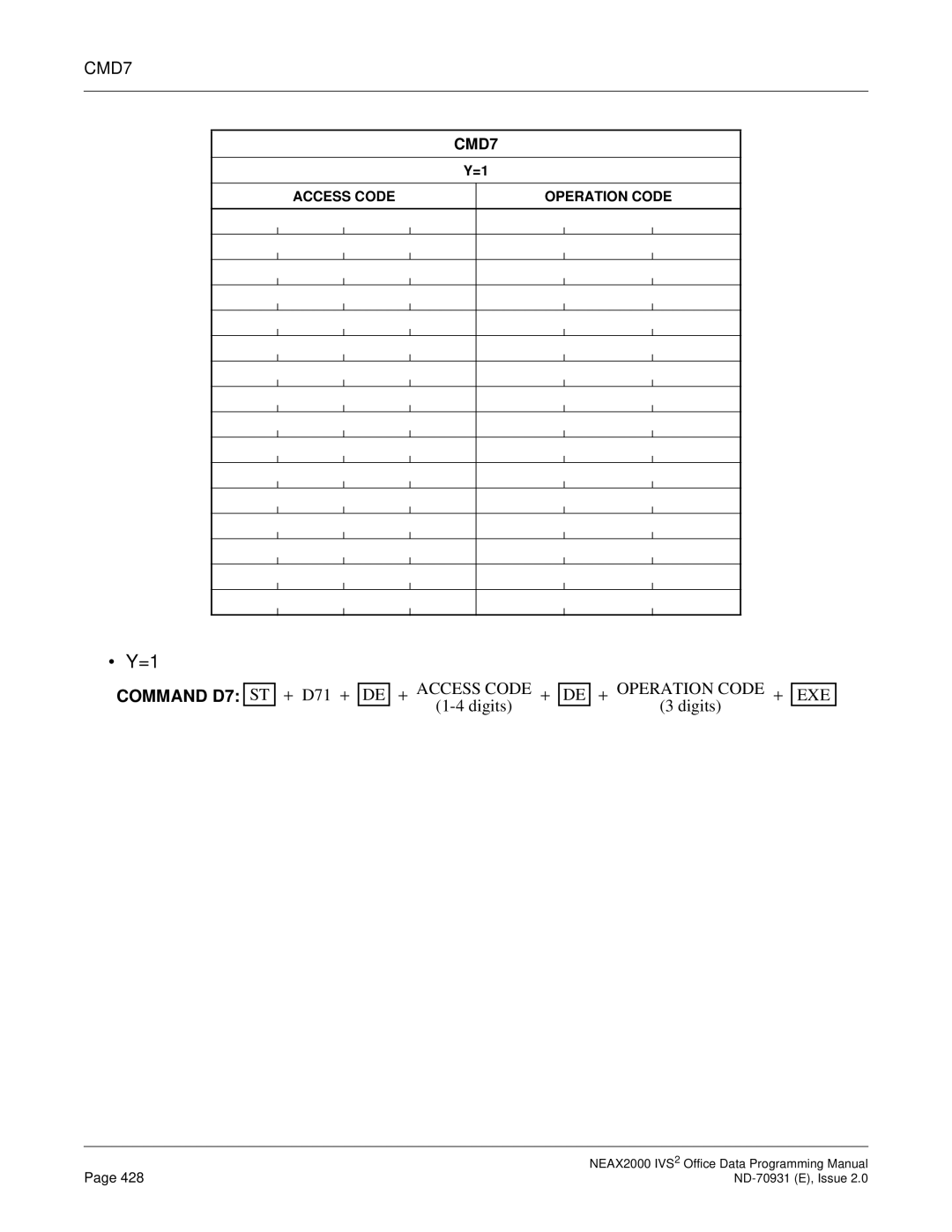 NEC NEAX2000 IVS2 manual Command D7 ST 