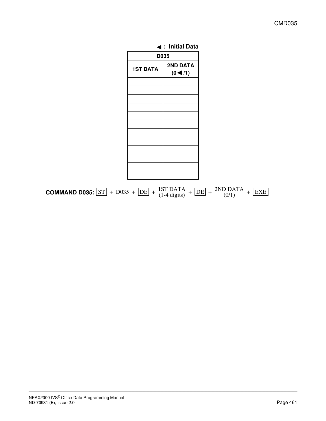 NEC NEAX2000 IVS2 manual CMD035, Command D035 