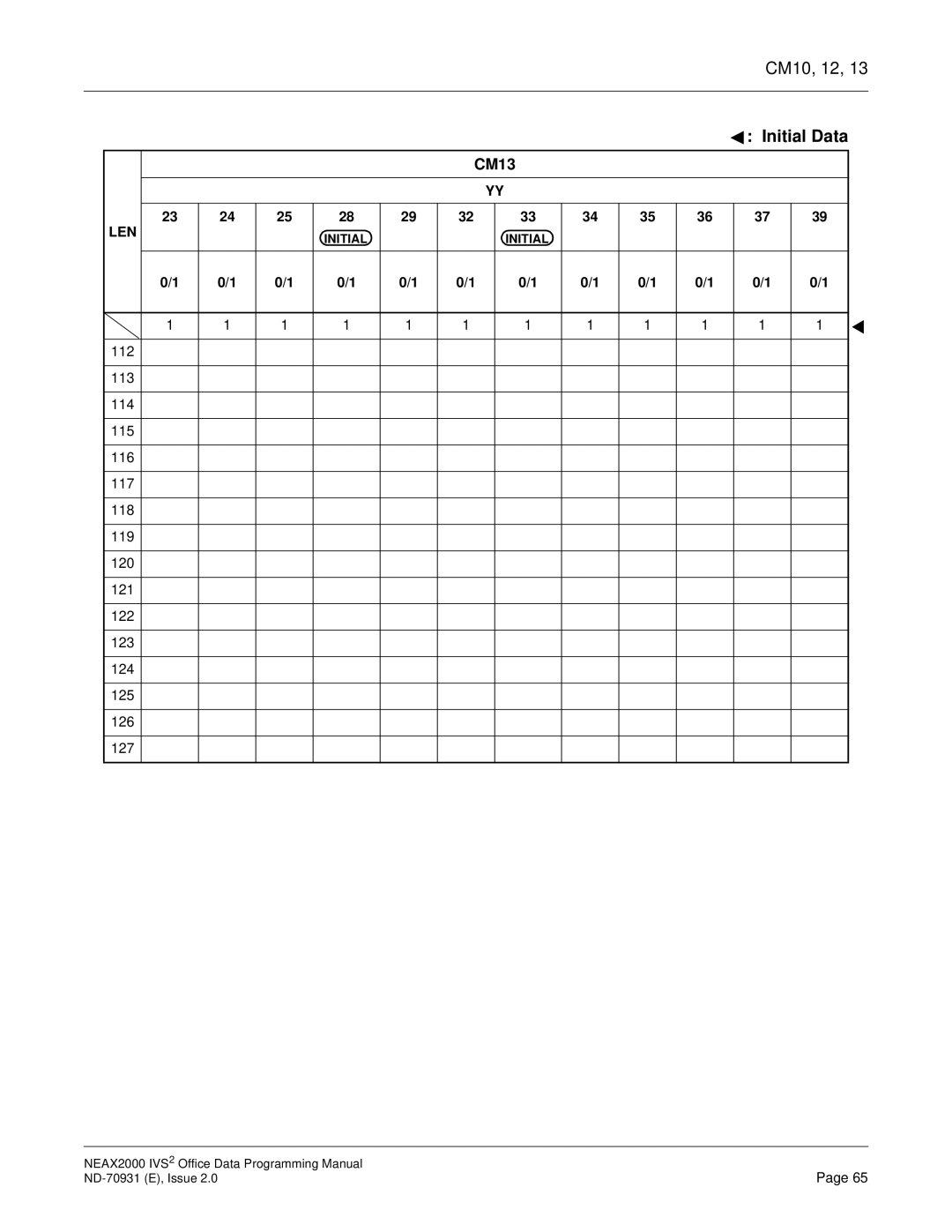 NEC NEAX2000 IVS2 manual Initial Data 