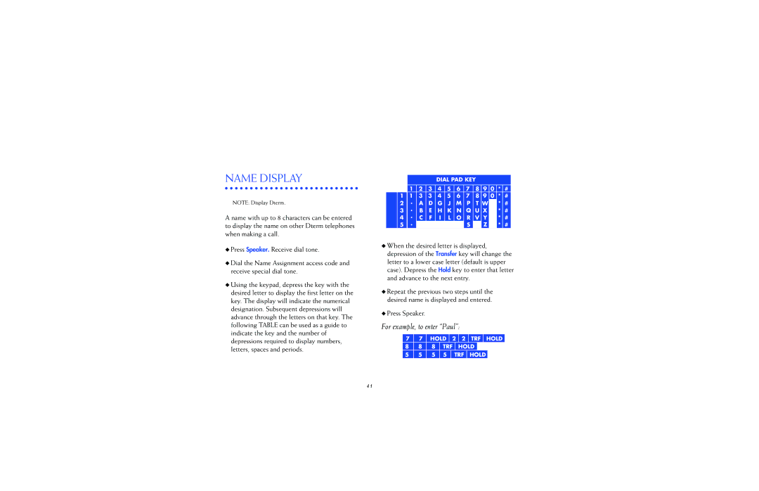 NEC NEAX2000IPS manual Name Display 