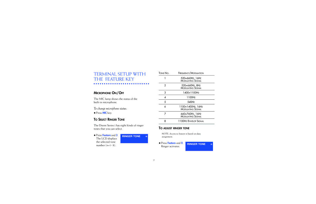 NEC NEAX2000IPS manual Terminal Setup with the Feature KEY, To change microphone status 