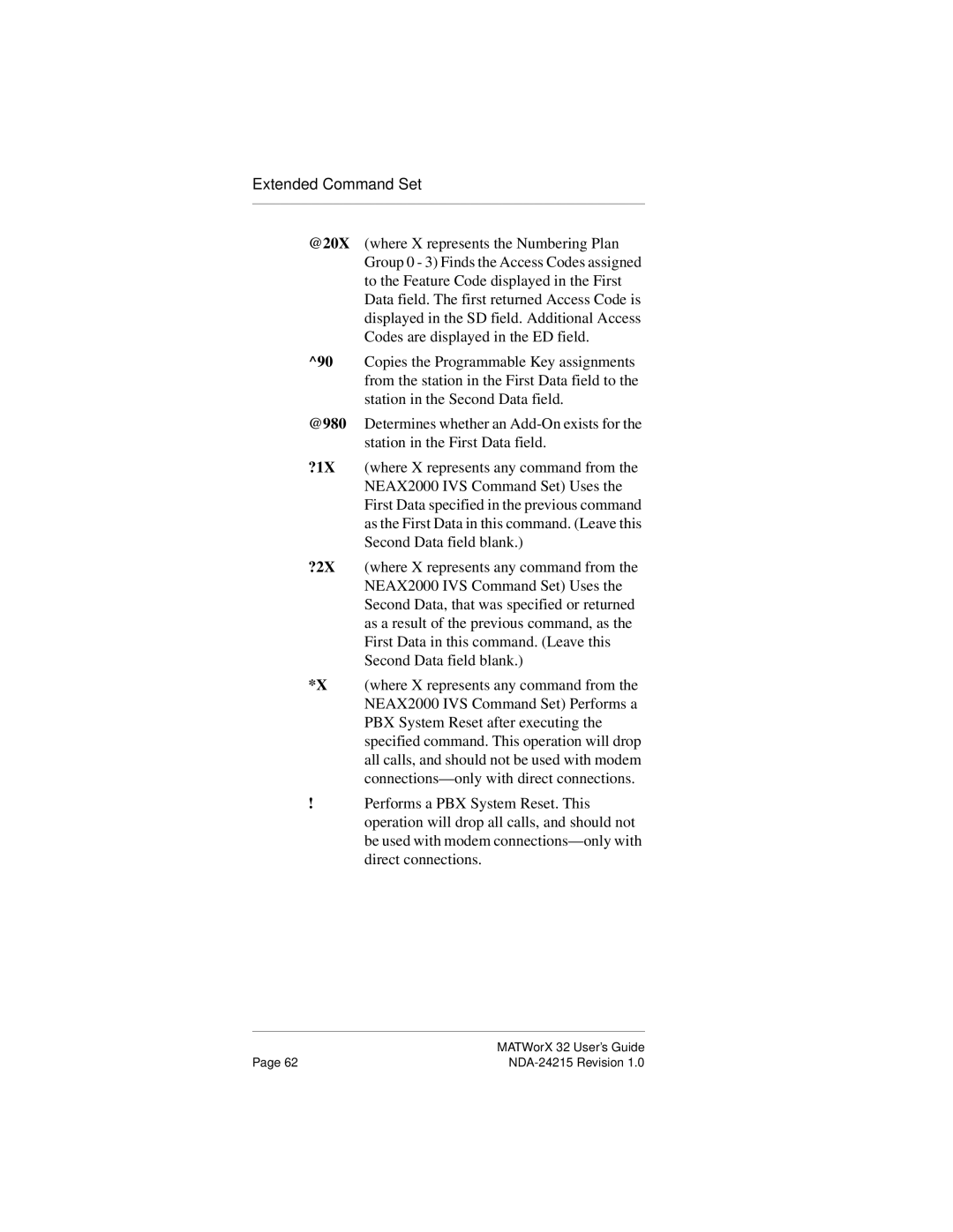 NEC NEAX2000IVS manual Extended Command Set 