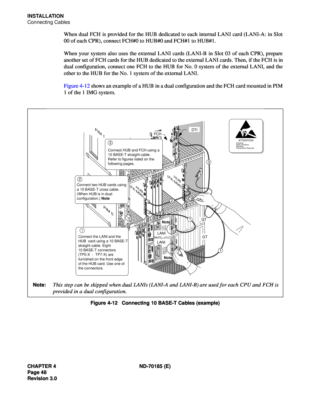 NEC NEAX2400 system manual Installation, 12Connecting 10 BASE-TCables example, Chapter, ND-70185E, Page Revision 