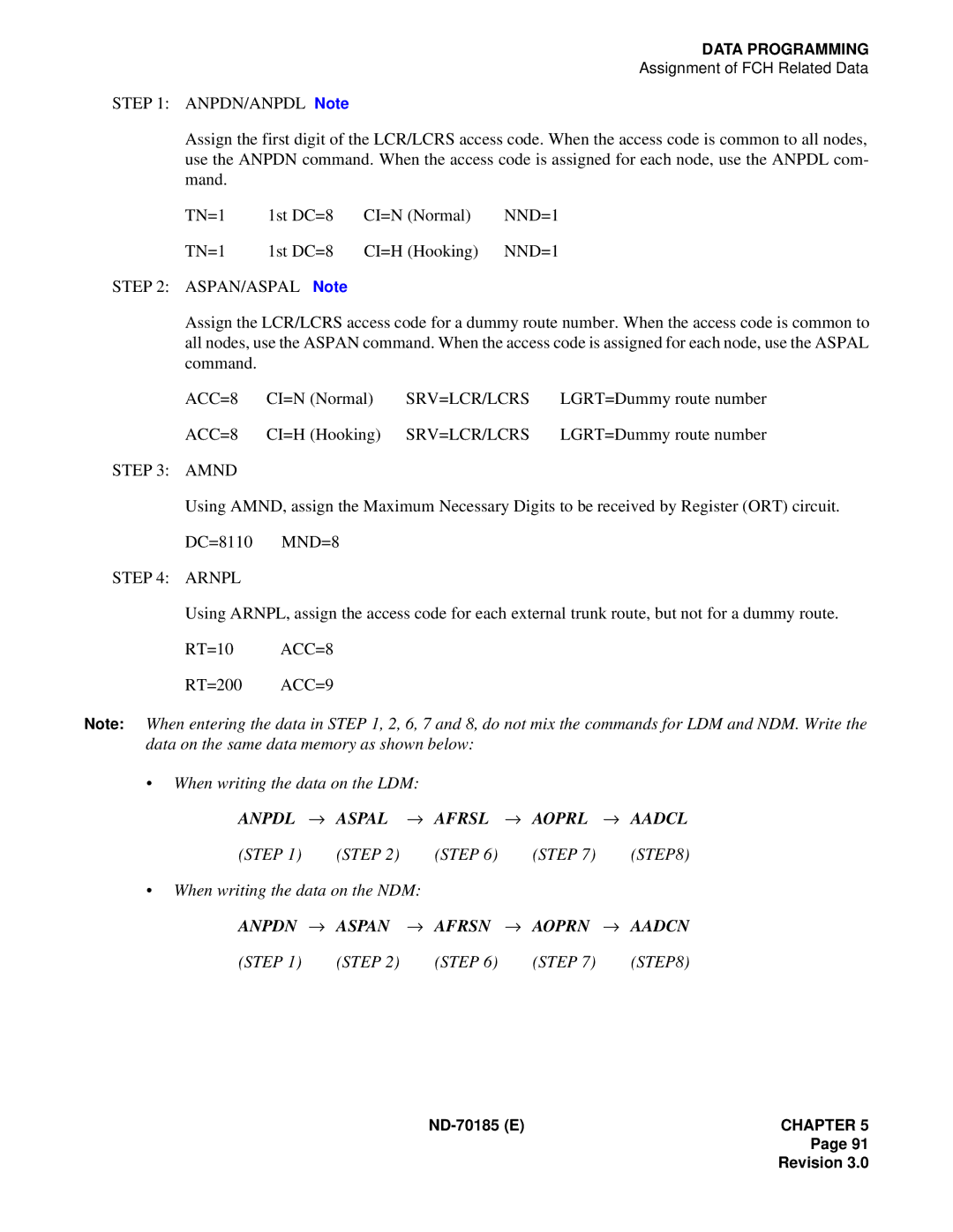 NEC NEAX2400 system manual ACC=8, Srv=Lcr/Lcrs, Amnd, Arnpl 