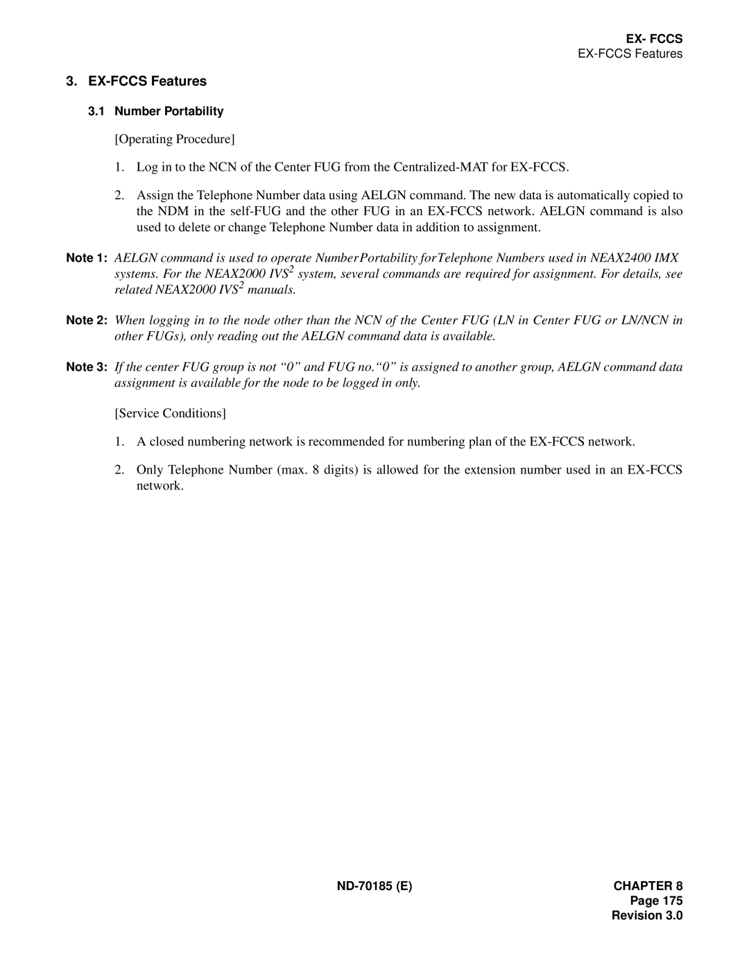 NEC NEAX2400 system manual EX-FCCS Features 