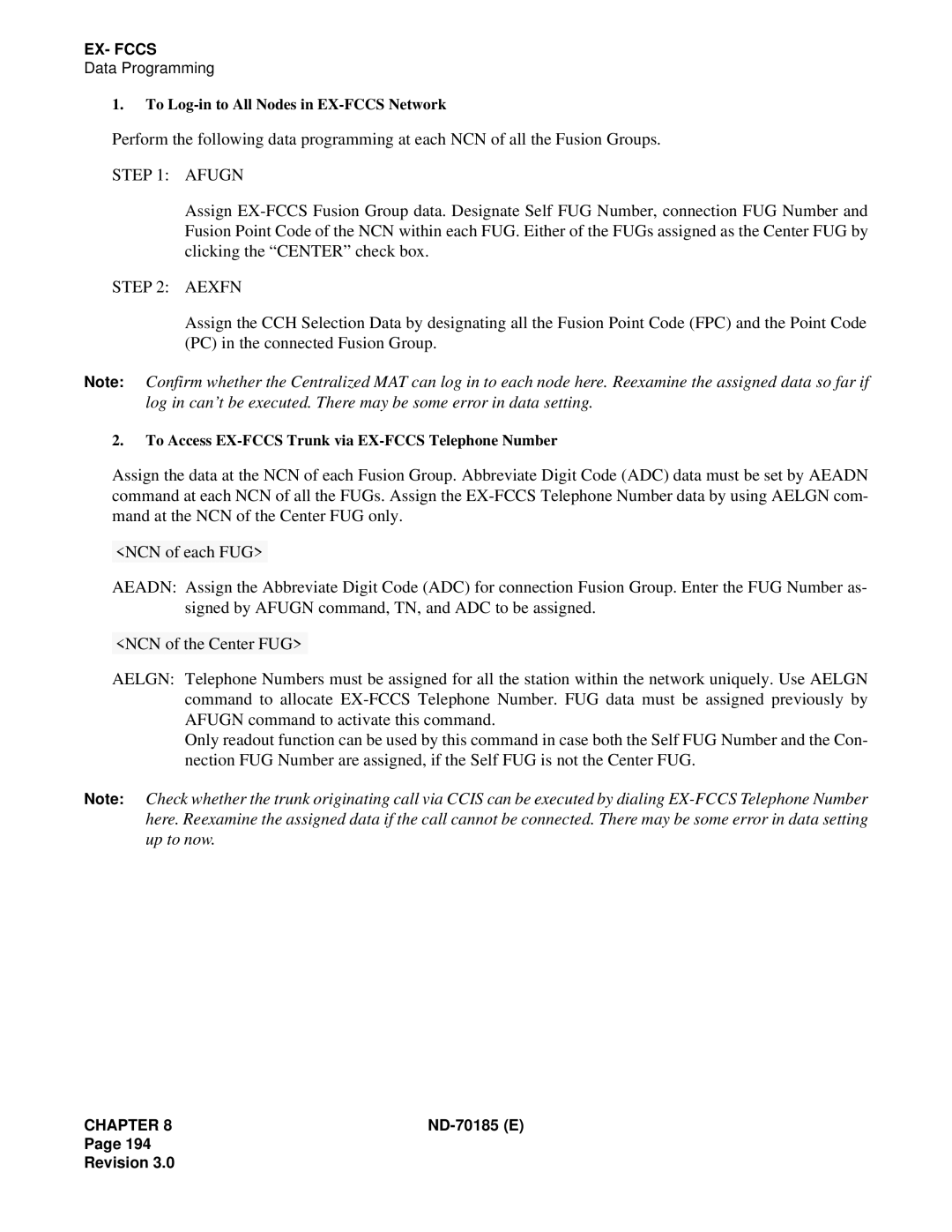 NEC NEAX2400 system manual To Log-in to All Nodes in EX-FCCS Network 