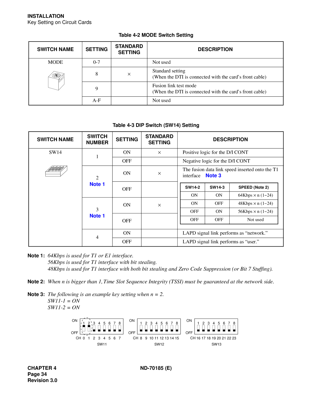 NEC NEAX2400 system manual Switch Name Setting Standard Description Number 