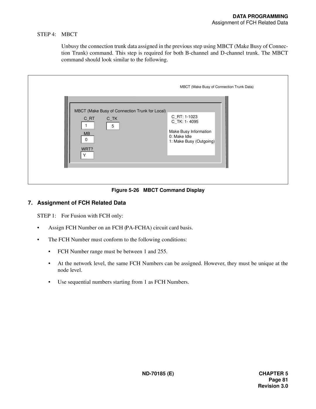 NEC NEAX2400 system manual Mbct, Assignment of FCH Related Data 